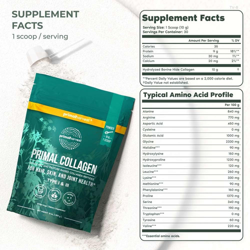 Pó De Colágeno Primal Harvest Primal Collagen Peptides 300m - Imagem 2
