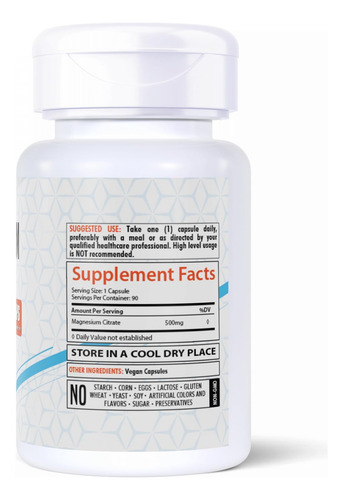Cápsulas De Citrato De Magnésio Da Saúde | 500mg | 90 Cápsul - Imagem 2