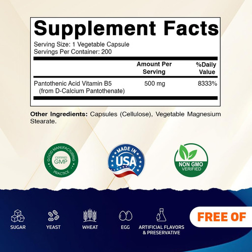 Suplemento De Ácido Pantotênico Vitamático (vitamina B5) 500 - Imagem 2