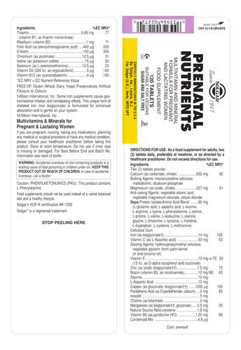 Suplemento Solgar Prenatal Nutrients 120 Comprimidos - Imagem 2