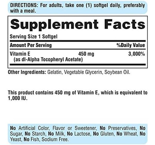 Vitamina E Puritans Pride 450mg 200 Cápsulas - Imagem 6
