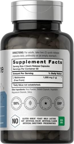 Horbäach L-metionina 1000mg | 100 Cápsulas | Não Ogm, Sem Gl - Imagem 7