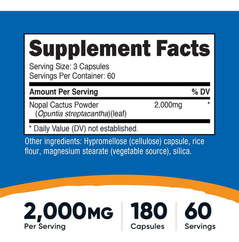 Nutricost Nopal Cactus Nutricost 2000mg 180 Cápsulas Veganas - Imagem 3