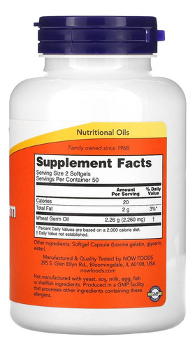 Óleo De Gérmen De Trigo Now Foods Now Foods 100 Cápsulas