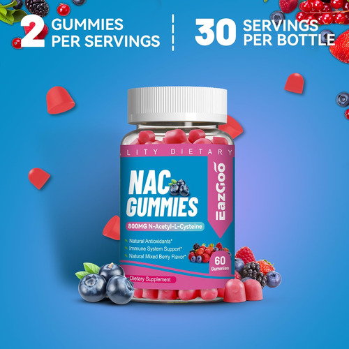 Eazgoo Nac Gummies 800mg, Suplemento De N-acetil Cisteína, S - Imagem 15