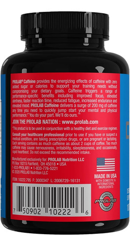 Comprimidos De Cafeína Prolab 100 Recuento - Imagem 2