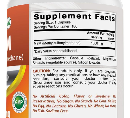 Naturals Natural Msm 1000 Mg 180 Cápsulas - Imagem 3