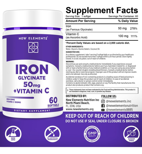 Elements Glicinato De Ferro 50mg Com Vitamina C - Imagem 5