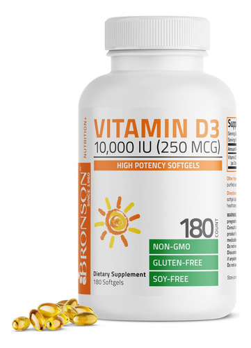 Bronson, Vitamina D3 10.000 Ui - 180 Cápsulas Geladas - Imagem 2