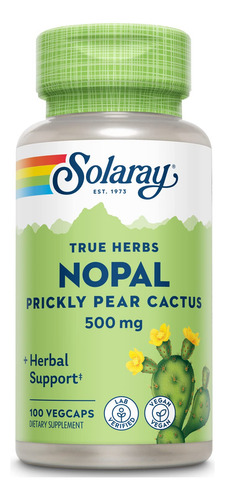 Suplemento Solaray Nopal Prickly Pear Cactus 500mg 100% Vega