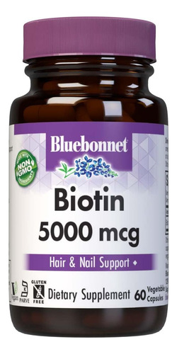 Bluebonnet Biotina 5000 Mcg Para Cabelo E Unhas, 60 Cápsulas - Imagem 3