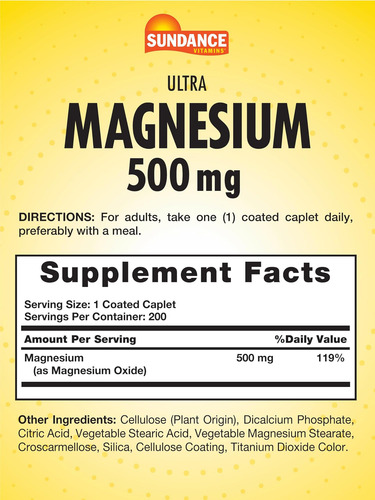 Óxido De Magnésio Sundance 500mg | 200 Cápsulas | Suplemento - Imagem 2