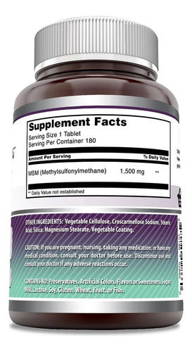 Suplemento Msm Amazing Nutrition 1500mg 180 Comprimidos - Imagem 4