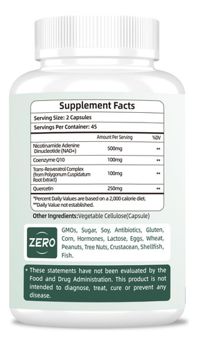 Suplemento Vitaharbor Nad+ 500 Mg Com Trans-resveratrol E Co - Imagem 6
