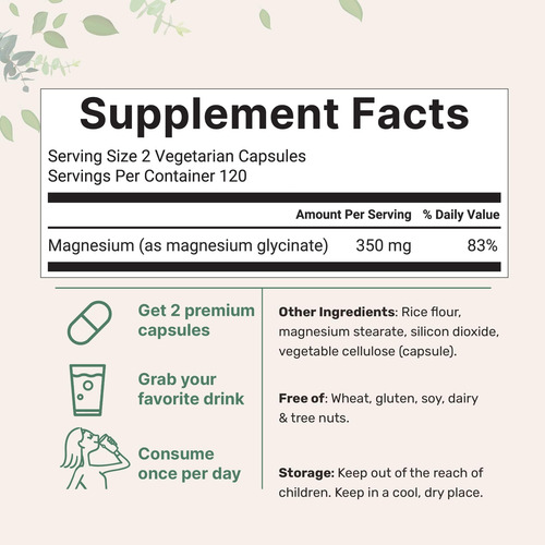 Suplemento De Microingredientes Glicinato De Magnésio 350mg - Imagem 2