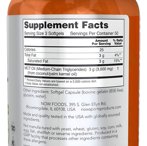 Óleo Mct Now Foods 1.000 Mg, 150 Cápsulas