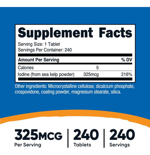 Nutricost Iodo Natural De Algas Marinhas 325mcg - Imagem 4