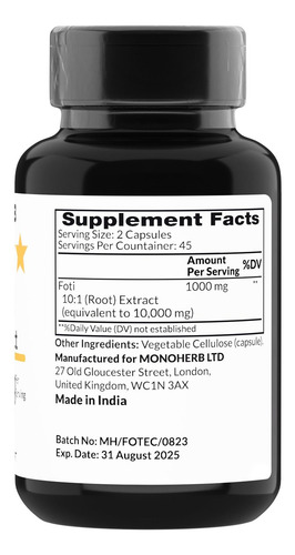 Extrato De Foti Monoherb Monoherb 1000 Mg - 90 Cápsulas
