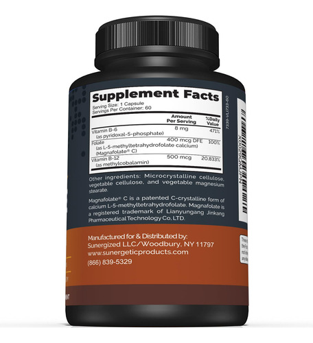 Suplemento Sunergetic Premium Metil Folato 400mcg - 60 Cápsu - Imagem 2