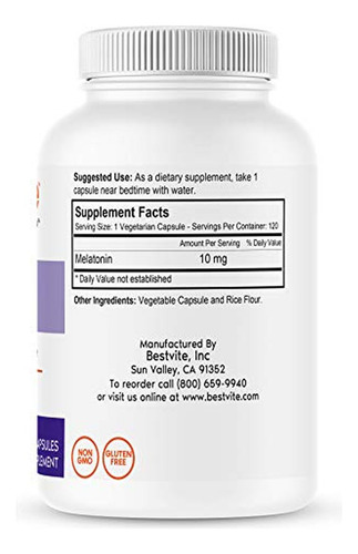 Bestvite Melatonina 10mg (360 Cápsulas Vegetarianas) - Imagem 2