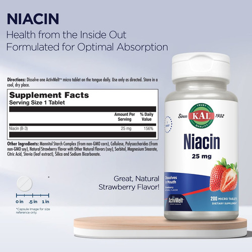 Comprimidos De Niacina Kal Kal 25 Mg, Morango, 200 Unidades - Imagem 6
