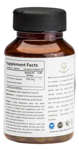 Bixa Botanical Bacopa Botánica 450 Mg - Suplemento De Ervas - Imagem 3