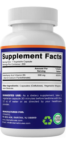 Suplemento De Ácido Pantotênico Vitamático (vitamina B5) 500 - Imagem 8