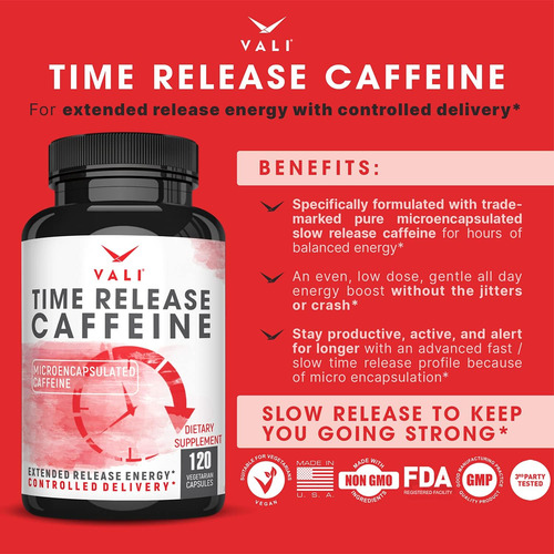 Vali Time Libere Caffeine 100mg Pills - Liberação Lenta Inte - Imagem 4