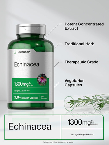 Cápsulas De Extrato De Equinácea Horbäach 1300mg | 300 Conta - Imagem 3