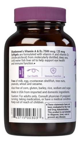Vitaminas A E D3 Bluebonnet De Óleo De Peixe 100 Cápsulas Ge - Imagem 3