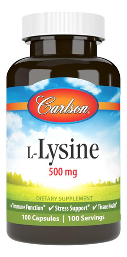 Carlson Labs L-lisina, 500mg, 100 Cápsulas