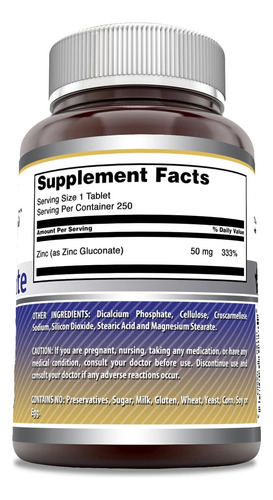 Fórmulas Incríveis Suplemento De Gluconato De Zinco 50mg 250 - Imagem 2