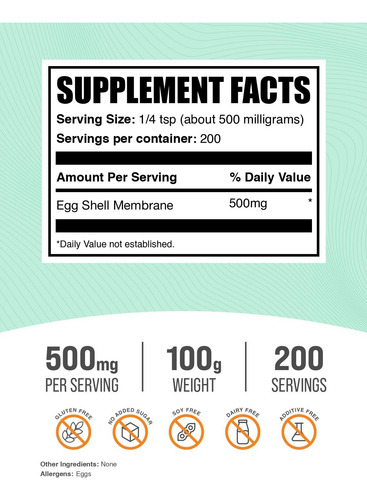 Suplemento Bulksupplements.com Membrana De Casca De Ovo 100g - Imagem 7