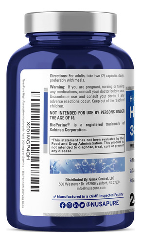 Suplemento De Ácido Hialurônico Nusapure 300 Mg 250 Cápsulas - Imagem 3