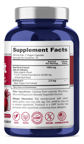 Raiz De Beterraba Nusapure 30.000 Mg 150 Cápsulas Vegetais ( - Imagem 3