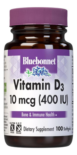 Bluebonnet Nutrition Vitamina D3 400 Ui Softgels, Auxilia No
