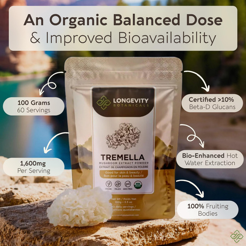Suplemento Longevity Botanicals Tremella Mushroom 100g Em Pó - Imagem 4