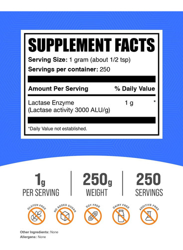 Suplemento Enzimático De Lactase Bulksupplements.com 250g - Imagem 2