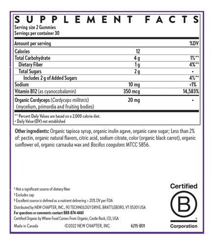 Suplemento New Chapter Organic Vitamin B12+ Gummies 60ct - Imagem 6