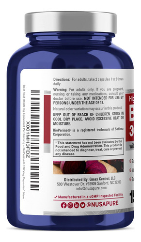 Raiz De Beterraba Nusapure 30.000 Mg 150 Cápsulas Vegetais ( - Imagem 4
