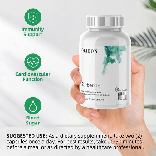 Olidon New Berberine Suplementos 1000mg Por Garrafa - 30 Por - Imagem 3