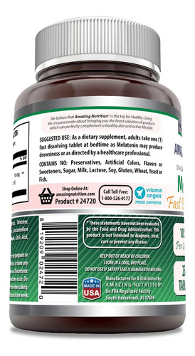 Melatonina Amazing Nutrition 10 Mg Dissolução Rápida 250 - Imagem 3