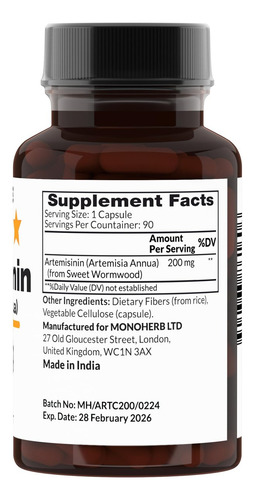 Monoherb Artemisinina (artemisia Annua) 200 Mg 90 Cápsulas - Imagem 2