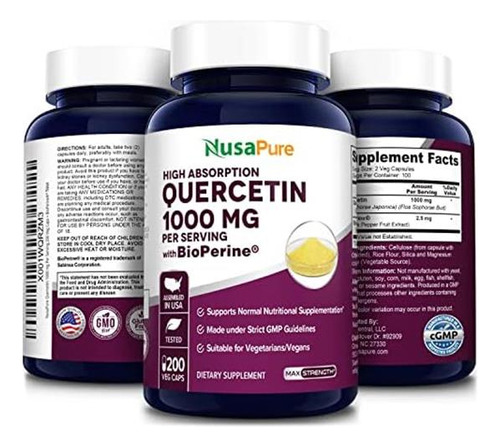 Nusapure Quercetin 1000mg - 200 Cápsulas Vegetais (não Ogm, - Imagem 13