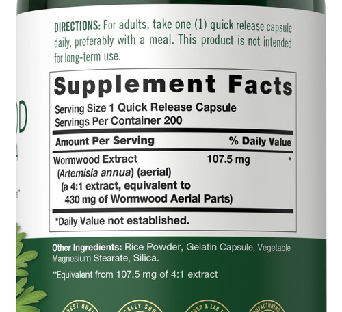 Cápsulas De Absinto Carlyle 430 Mg | 200 Unidades Sem Ogm - Imagem 2