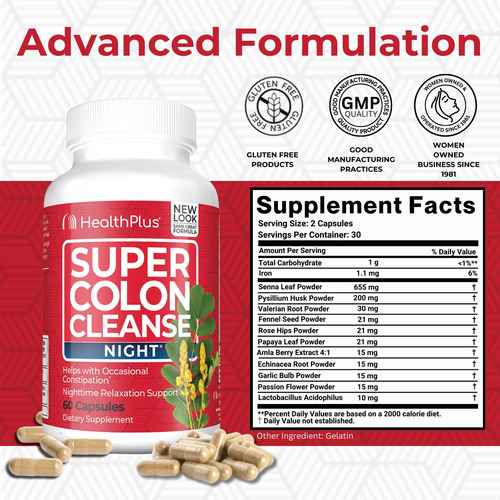Suplemento Health Plus Super Colon Cleanse Night 60 Cápsulas - Imagem 11