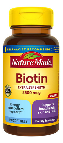 Suplemento De Biotina Natural 2500mcg Para Cabelo, Pele E Un