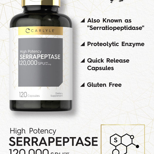 Carlyle, Serrapeptase 120000 Spu - 120 Cápsulas - Imagem 3