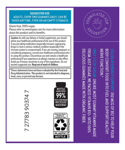 Suplemento New Chapter Organic Vitamin B12+ Gummies 60ct - Imagem 8