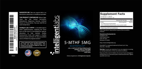 Suplemento Intelligent Labs 5-mthf L-5 Metilfolato 5 Mg 60 C - Imagem 2